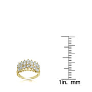 Yellow Gold Flashed Sterling Silver CZ 3 Row Half Eternity Anniversary Ring, S