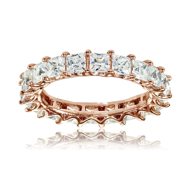 1K Rose Gold over Silver Cubic Zirconia 3mm Princess-cut Eternity Band Ring