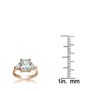 Rose Gold Flashed Sterling Silver CZ Trillion and Emerald-Cut Engagement Ring