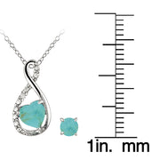 Sterling Silver Created Turquoise and Diamond Accent Swirl Heart Necklace and Earrings Set