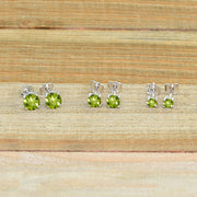 3-Pair Set Sterling Silver Peridot Round Stud Earrings, 3mm 4mm 5mm