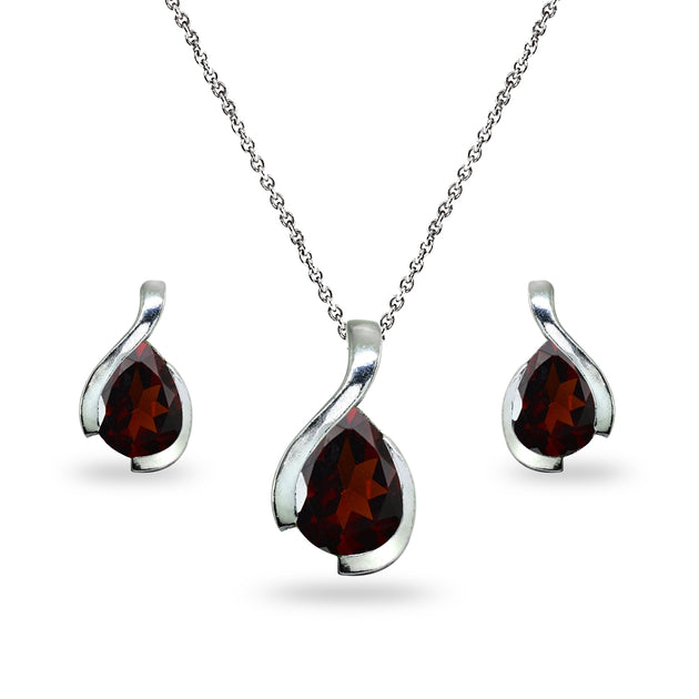 Sterling Silver Garnet Pear-Cut Solitaire Teardrop Design