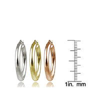 Sterling Silver Tri Color 3x25mm Polished Round Hoop Earrings Set of 3