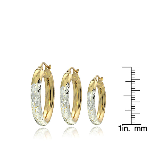 Gold Over Sterling Silver Two-Tone Diamond-Cut Polished Hoop Earrings Set of 3