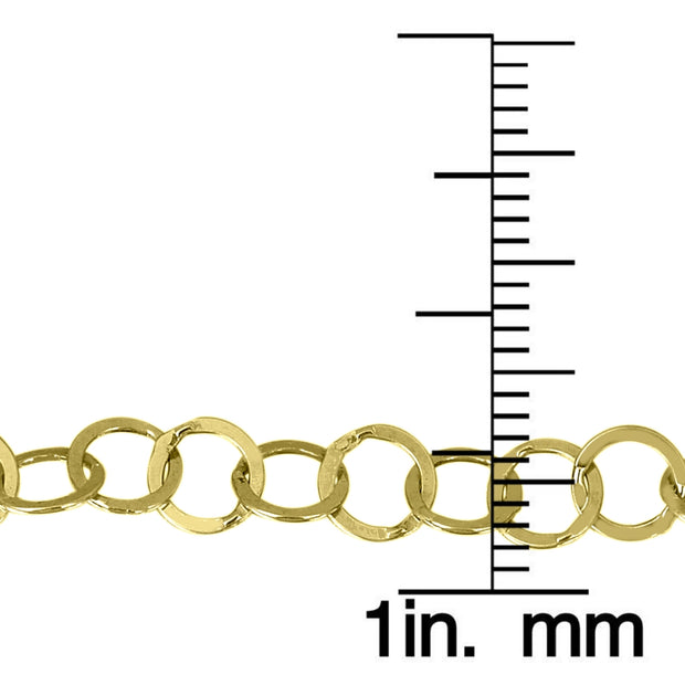 Yellow Gold Flashed Sterling Silver Flat Round Link Chain Bracelet, 7.5 Inch
