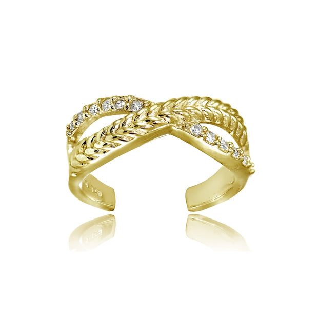 Yellow Gold Flashed Sterling Silver Cubic Zirconia Braided Infinty Toe Ring