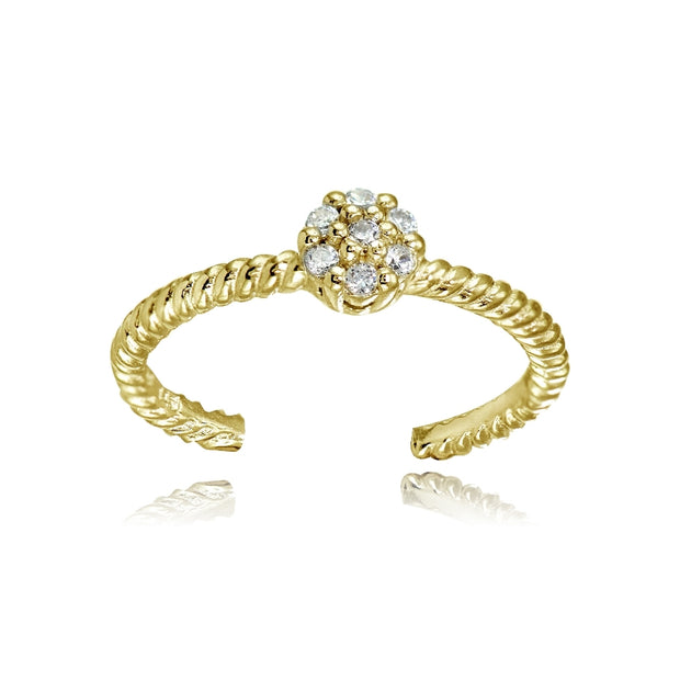 Yellow Gold Flashed Sterling Silver Cubic Zirconia Flower Rope Toe Ring