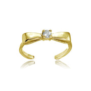 Yellow Gold Flashed Sterling Silver Cubic Zirconia Bow Tie Toe Ring