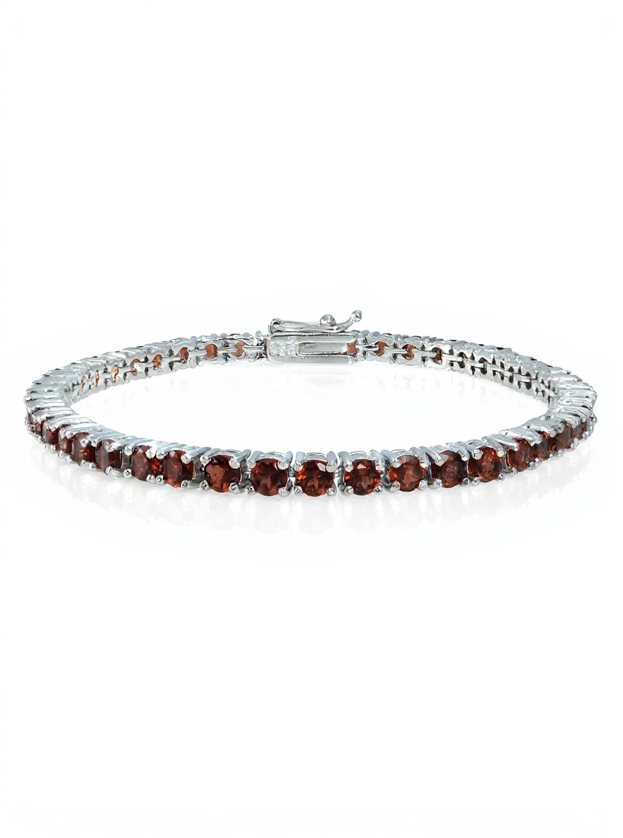 Sterling Silver Genuine Garnet Round-Cut Tennis Bracelet 7ct
