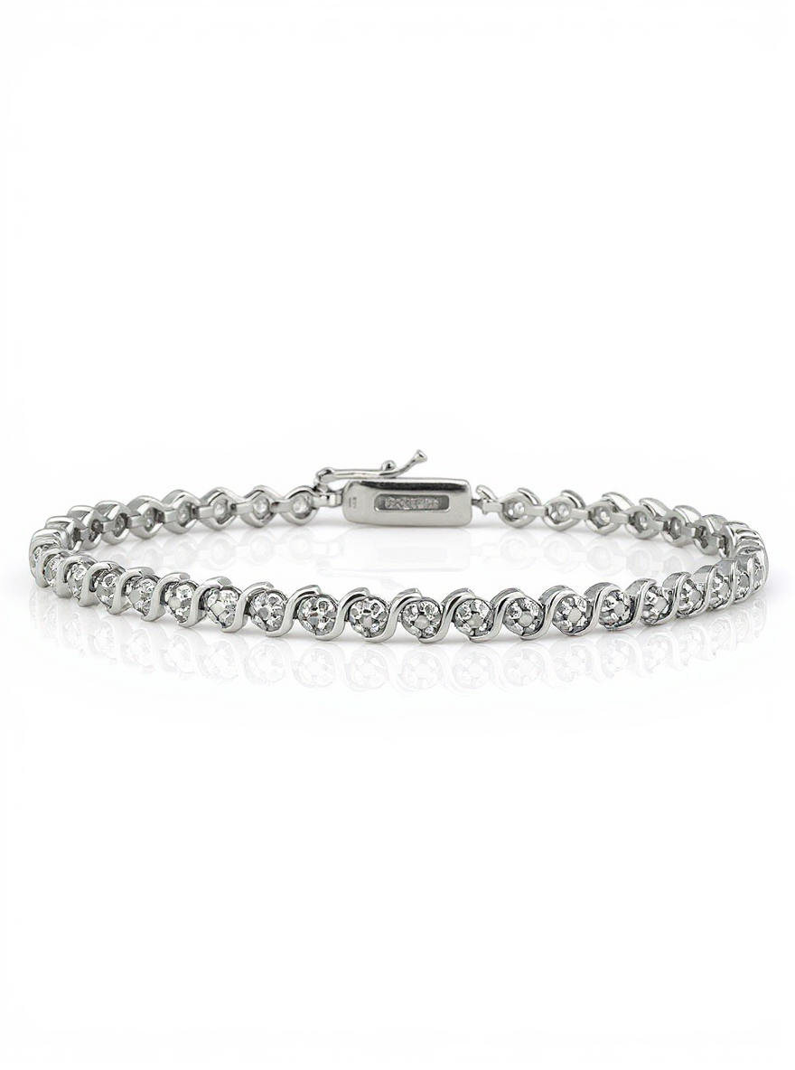 Sterling Silver Tennis Bracelet 1/4ct Diamond S-Design Links