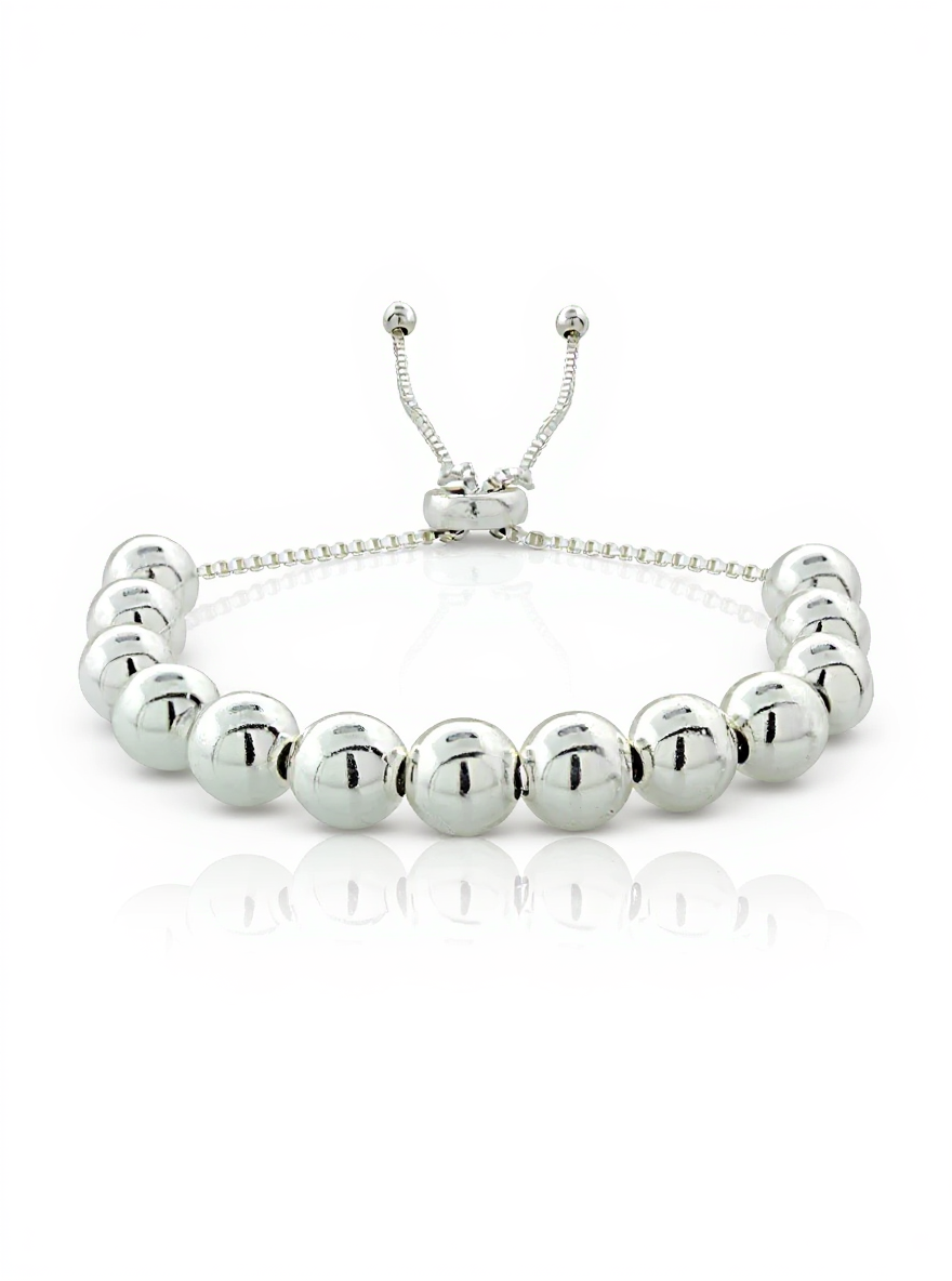 Sterling Silver Classic Polished Bead Adjustable Bracelet