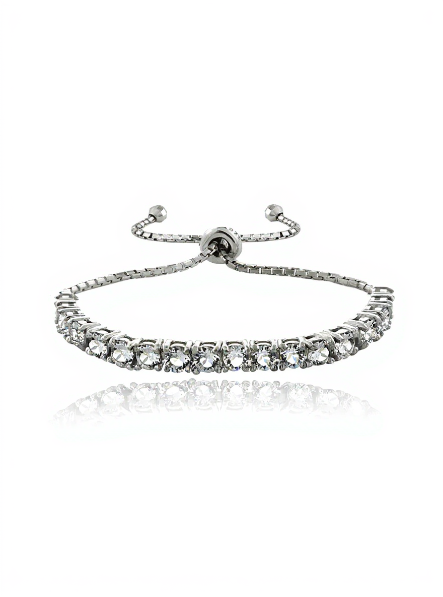 Sterling Silver Swarovski Crystal Round Adjustable Bolo Bracelet