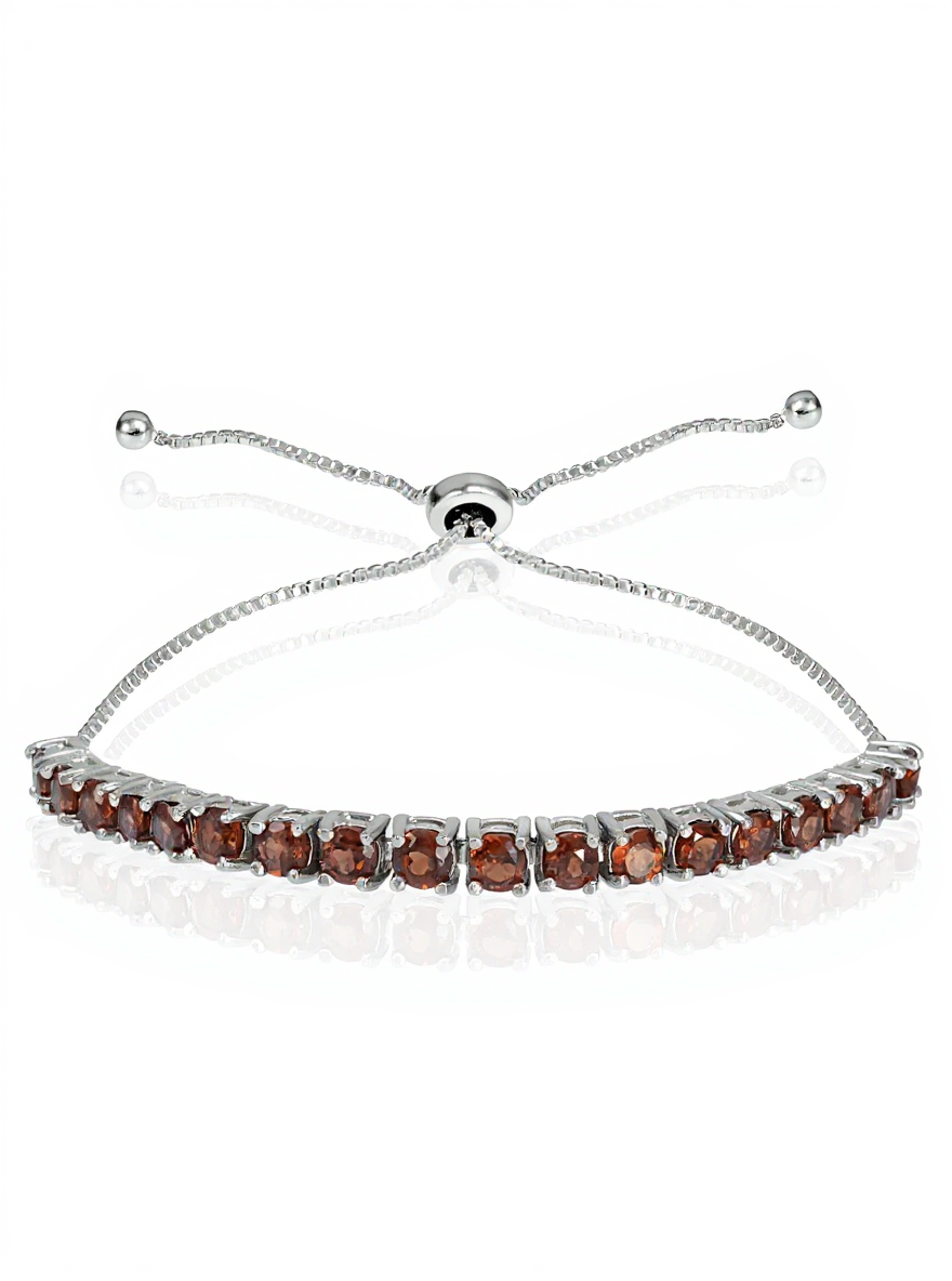 Sterling Silver Garnet 3mm Round Adjustable Pull-String Bracelet