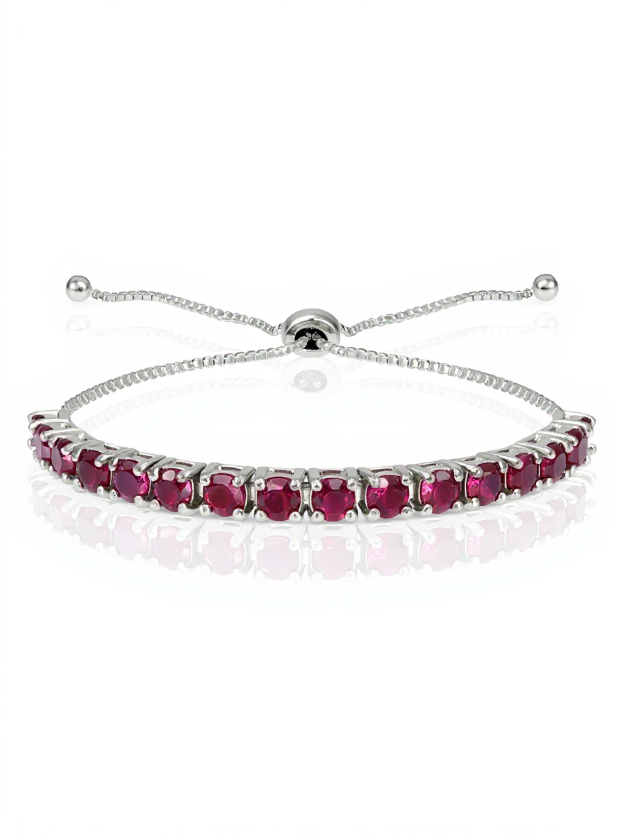 Sterling Silver Created Ruby 3mm Round Adjustable Pull-String Bracelet