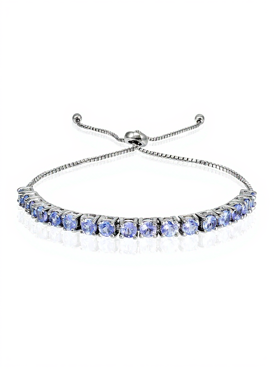 Sterling Silver Tanzanite 3mm Round Adjustable Pull-String Bracelet