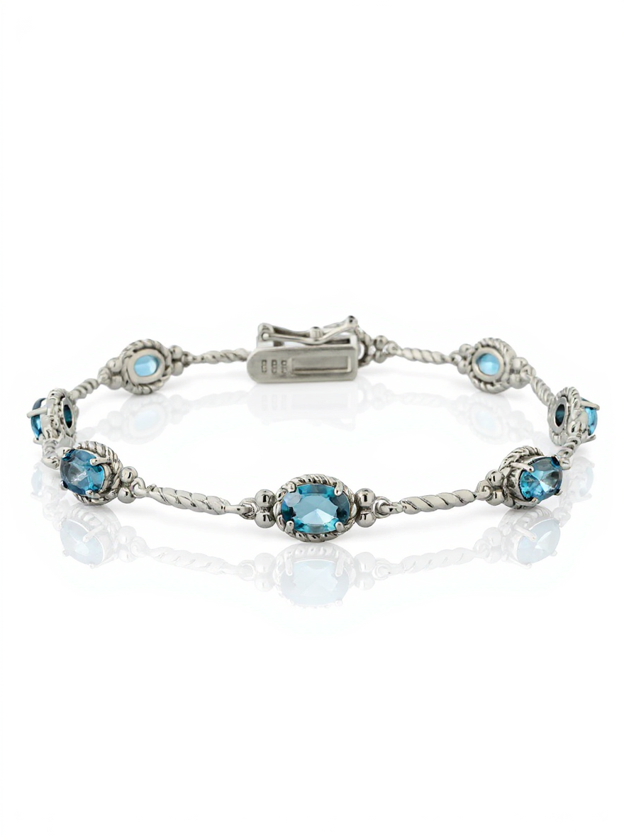 Sterling Silver London Blue Topaz Oval Braided Link Bracelet 4ct