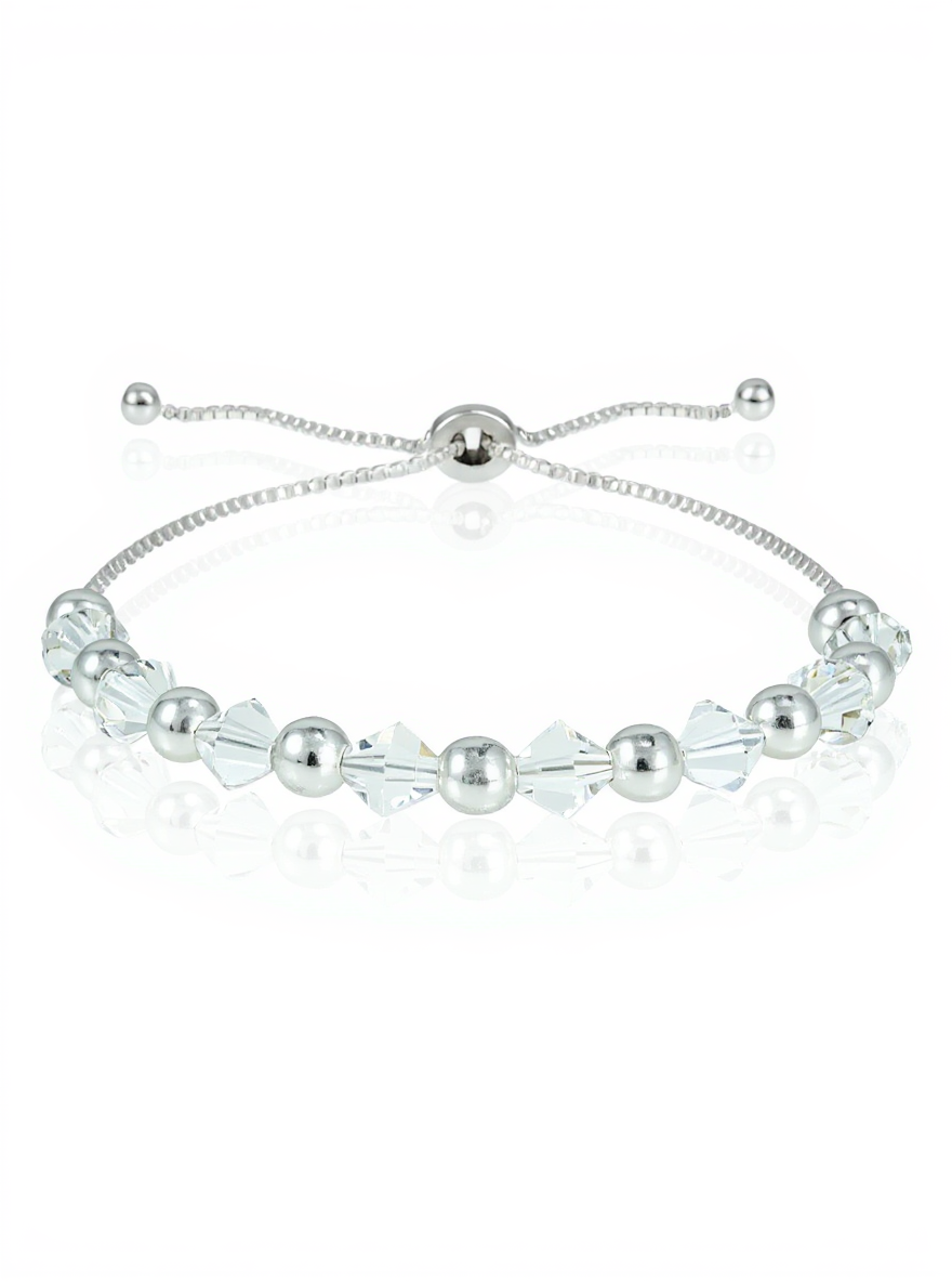 Sterling Silver Clear Swarovski Crystal Adjustable Bolo Bracelet