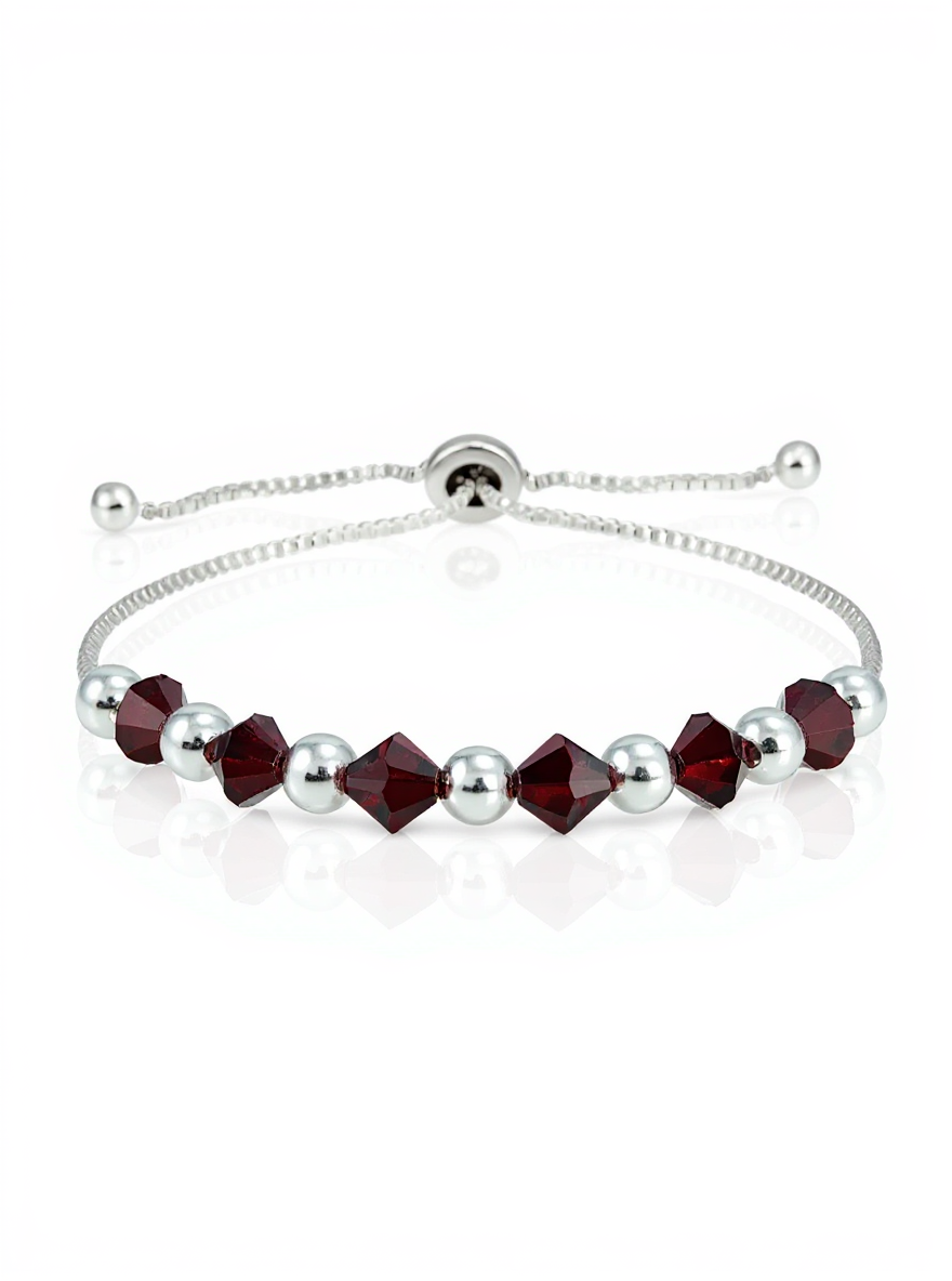 Sterling Silver Red Swarovski Crystal Adjustable Bolo Bracelet