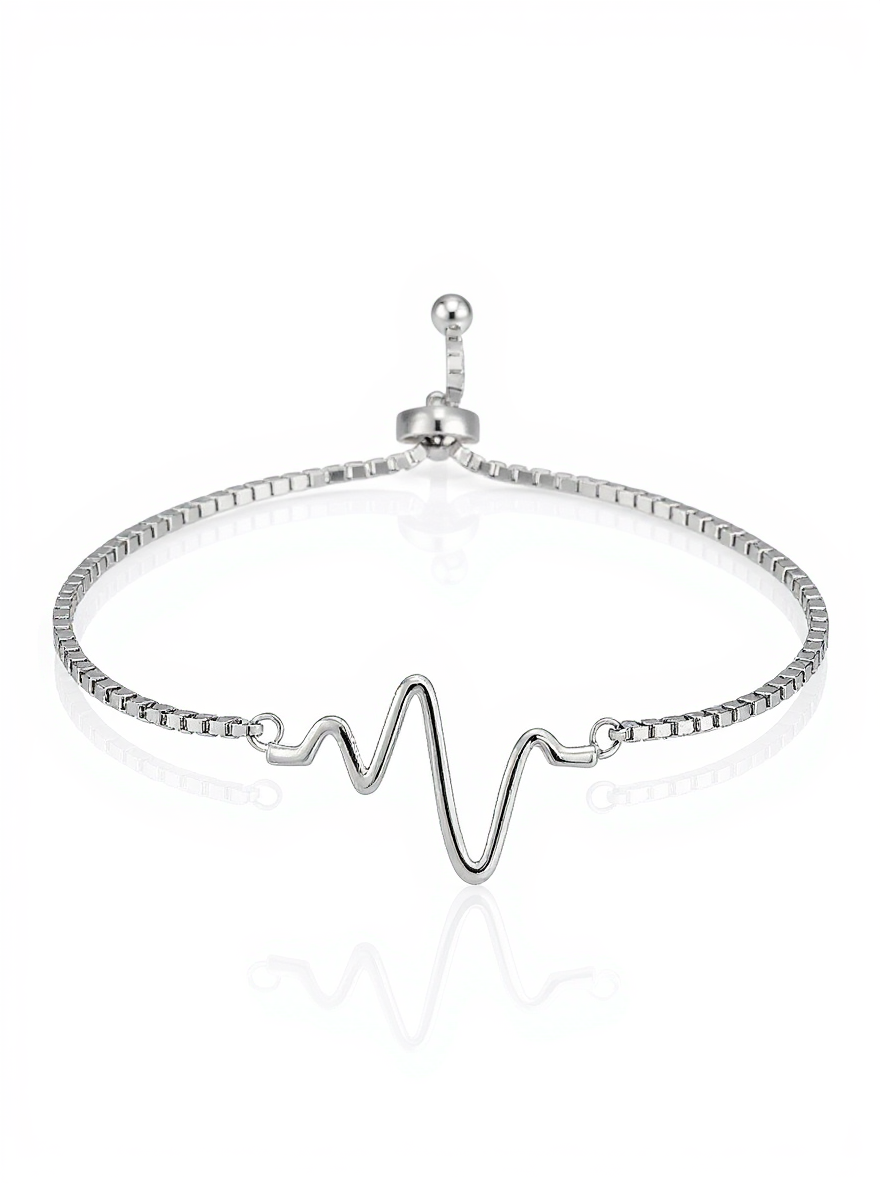 Sterling Silver Heartbeat Polished Adjustable Bolo Bracelet