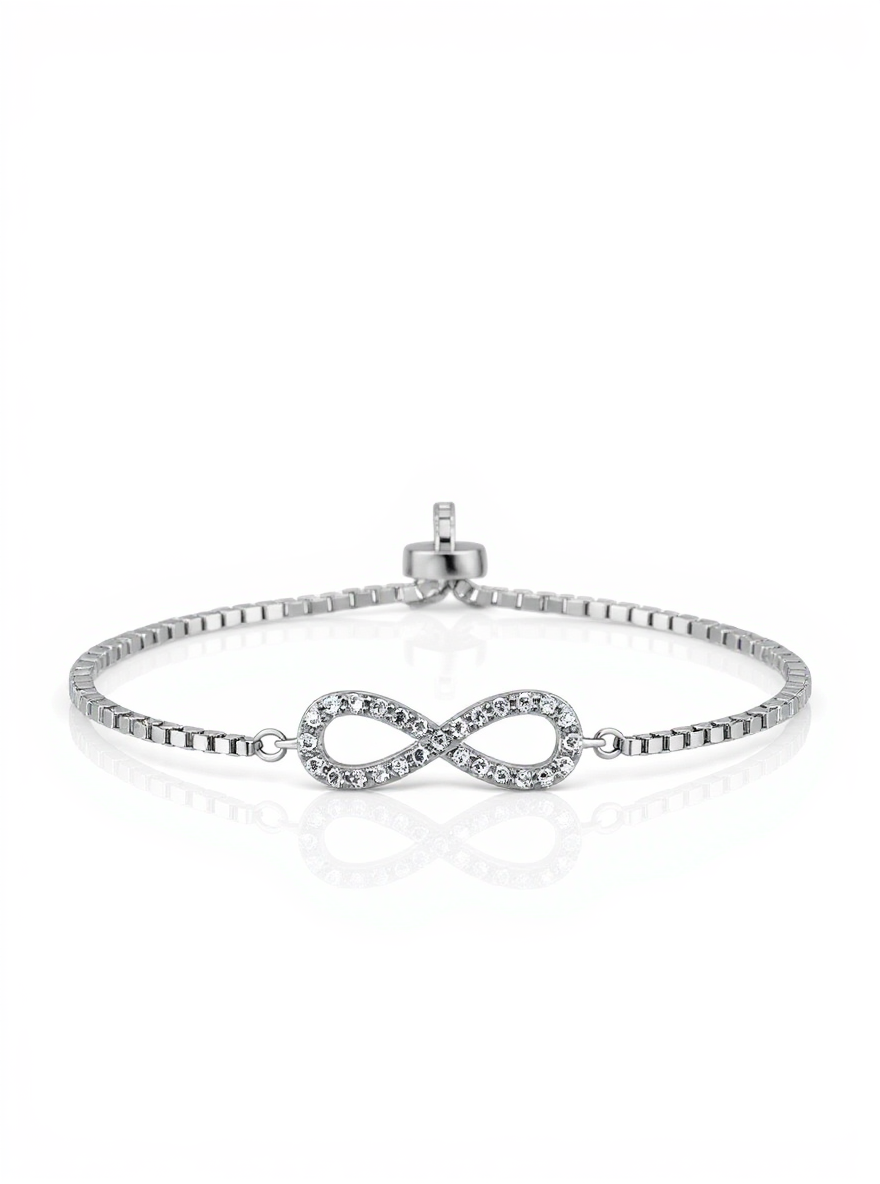 Sterling Silver CZ Infinity Symbol Adjustable Bolo Bracelet