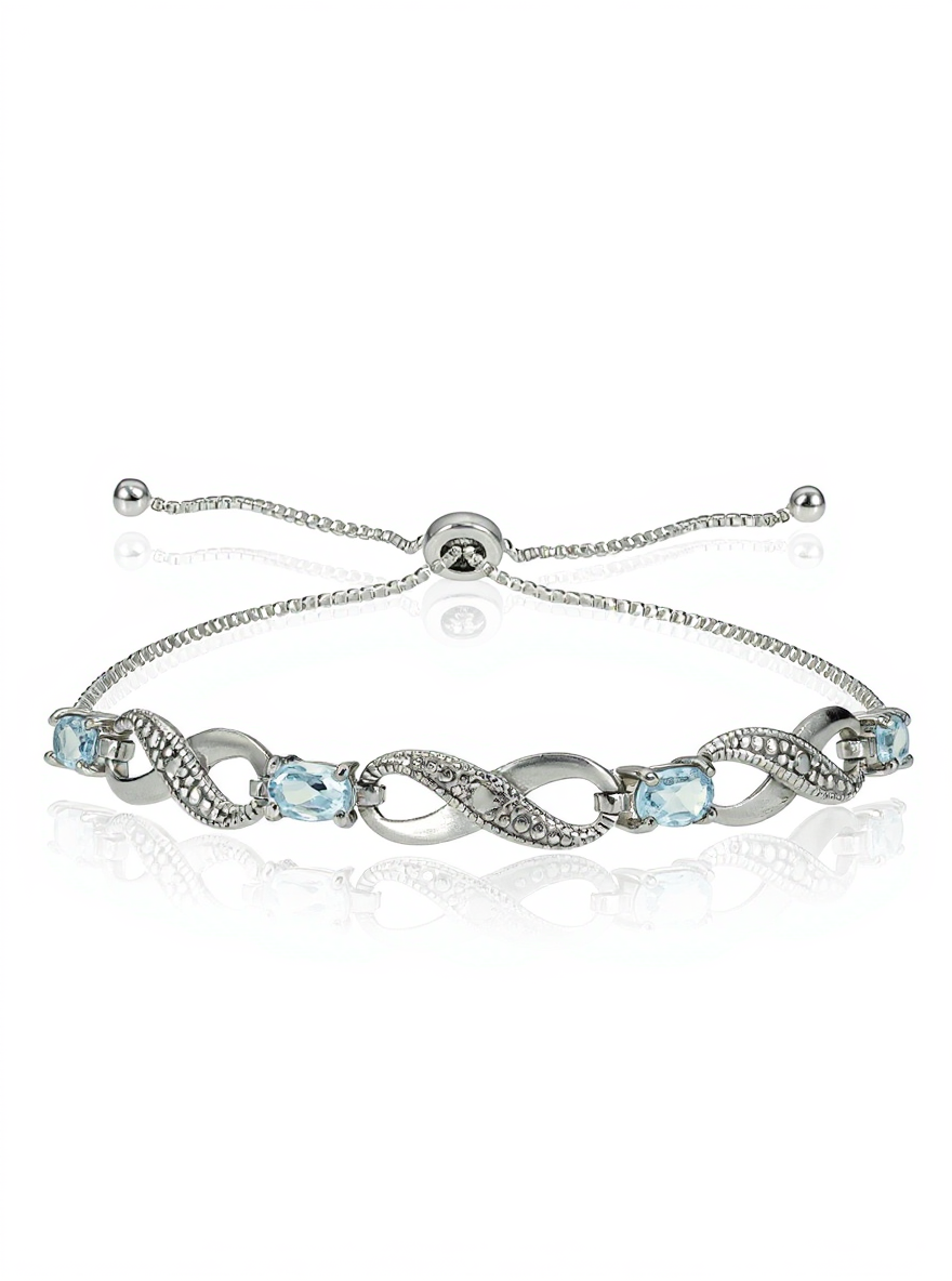 Sterling Silver Blue Topaz Figure-8 Infinity Adjustable Bolo Bracelet