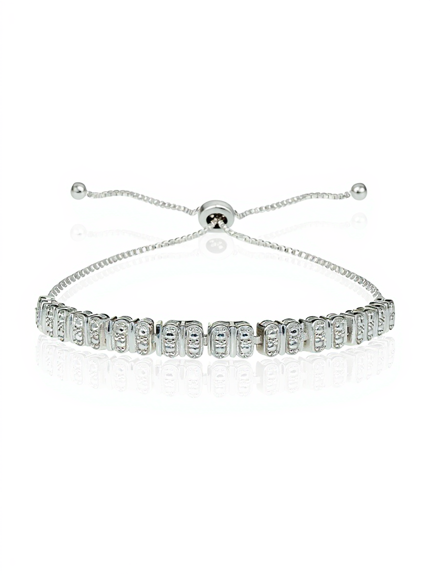 Sterling Silver Diamond Accent Studded Tennis Adjustable Bolo Bracelet