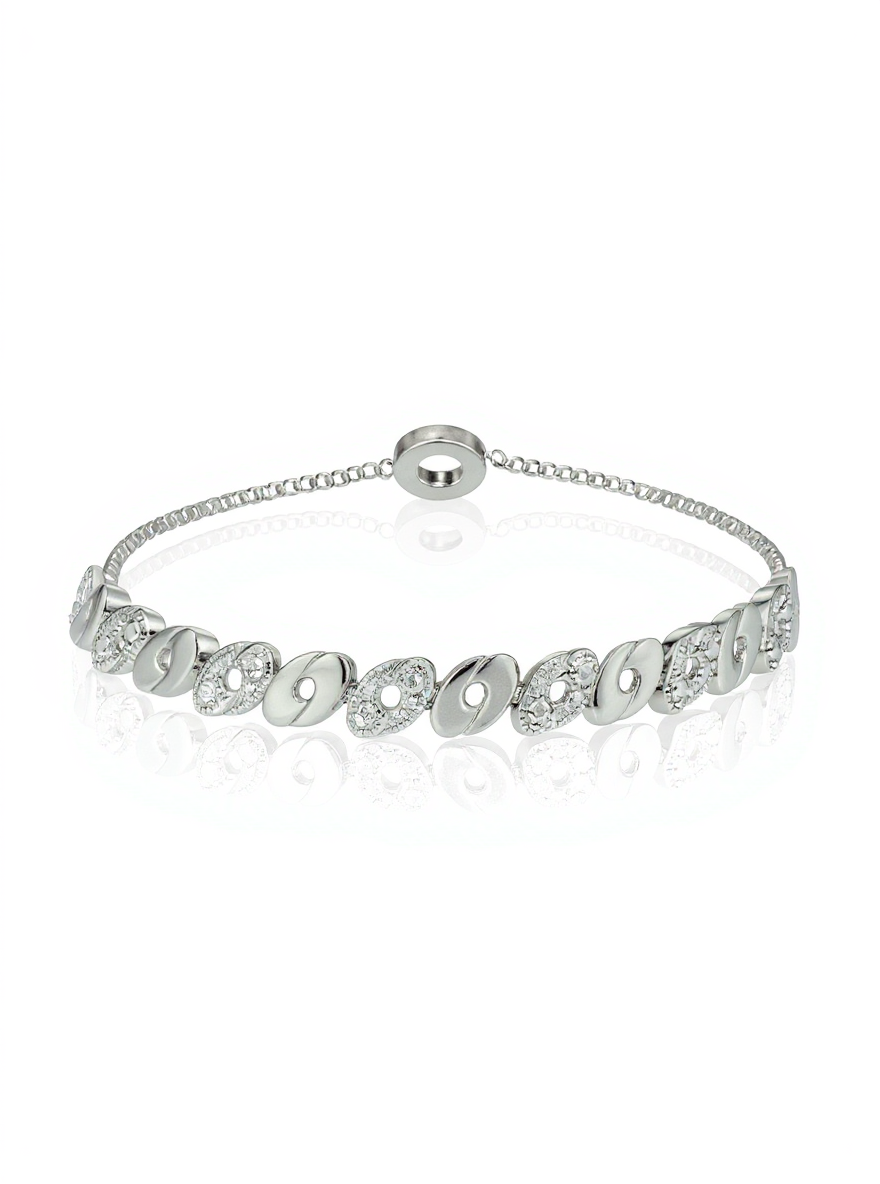 Sterling Silver Diamond Accent Oval Link Adjustable Bolo Bracelet