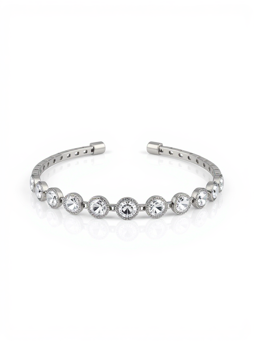 Sterling Silver CZ Bezel-Set Adjustable Bolo Bracelet