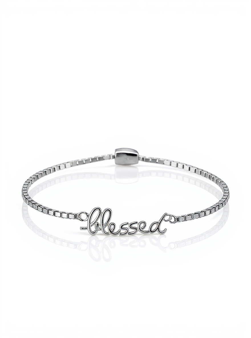 Sterling Silver Polished BLESSED Adjustable Bolo Bracelet