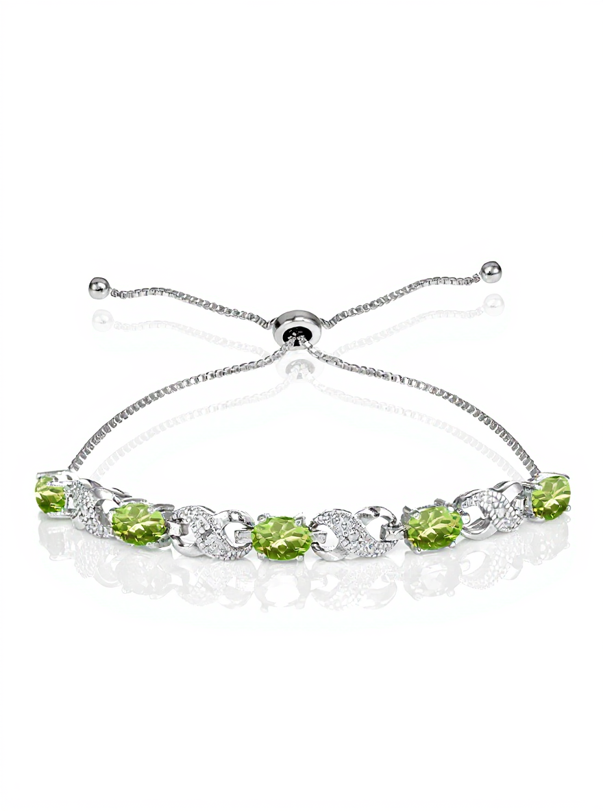 Sterling Silver Peridot & Diamond Accent Infinity Adjustable Bracelet