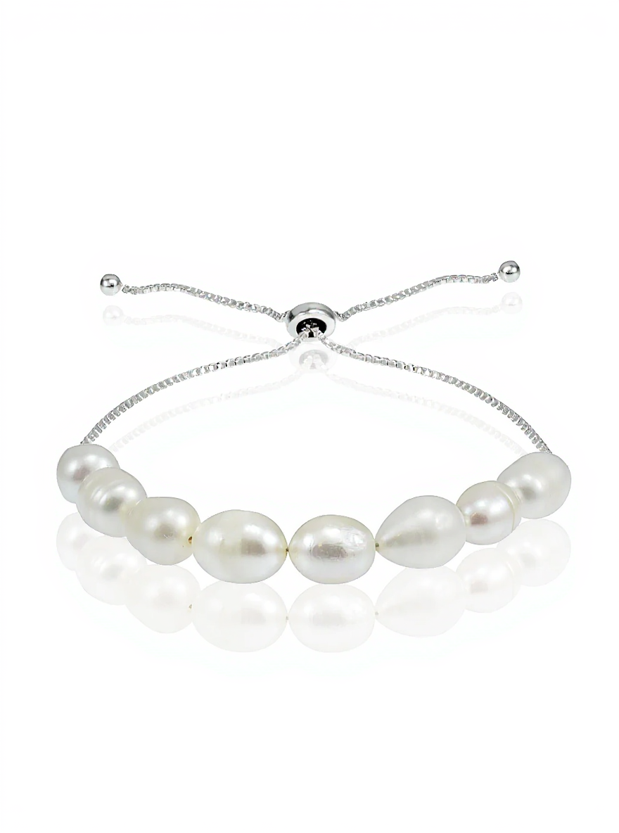 Sterling Silver Freshwater Cultured Pearl Adjustable Bolo Bracelet