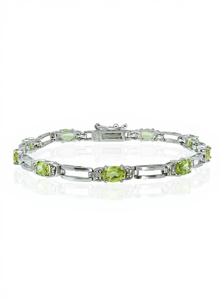 Sterling Silver Peridot & Diamond Accent Tennis Bracelet