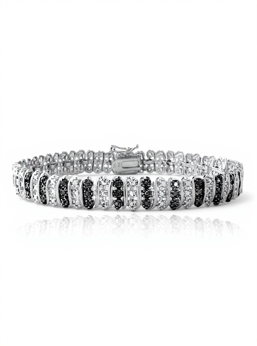 Sterling Silver Black Diamond Accent S-Pattern Tennis Bracelet