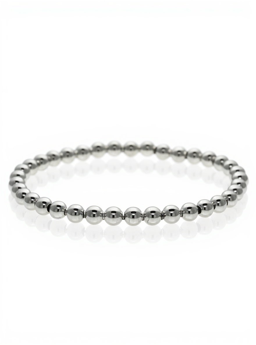 Sterling Silver Polished Round Bead Stretch Bracelet