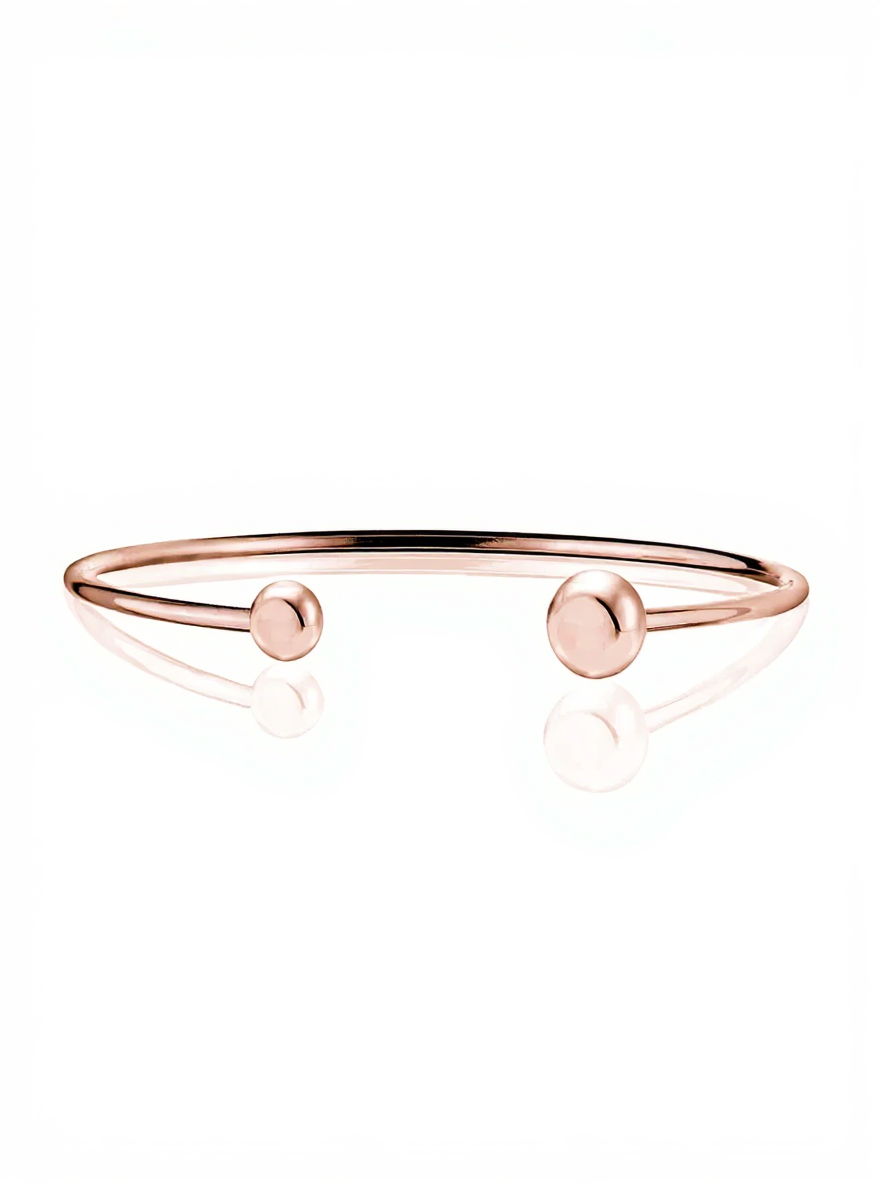 Rose Gold Tone over Sterling Silver Polished Bead Cuff Bangle