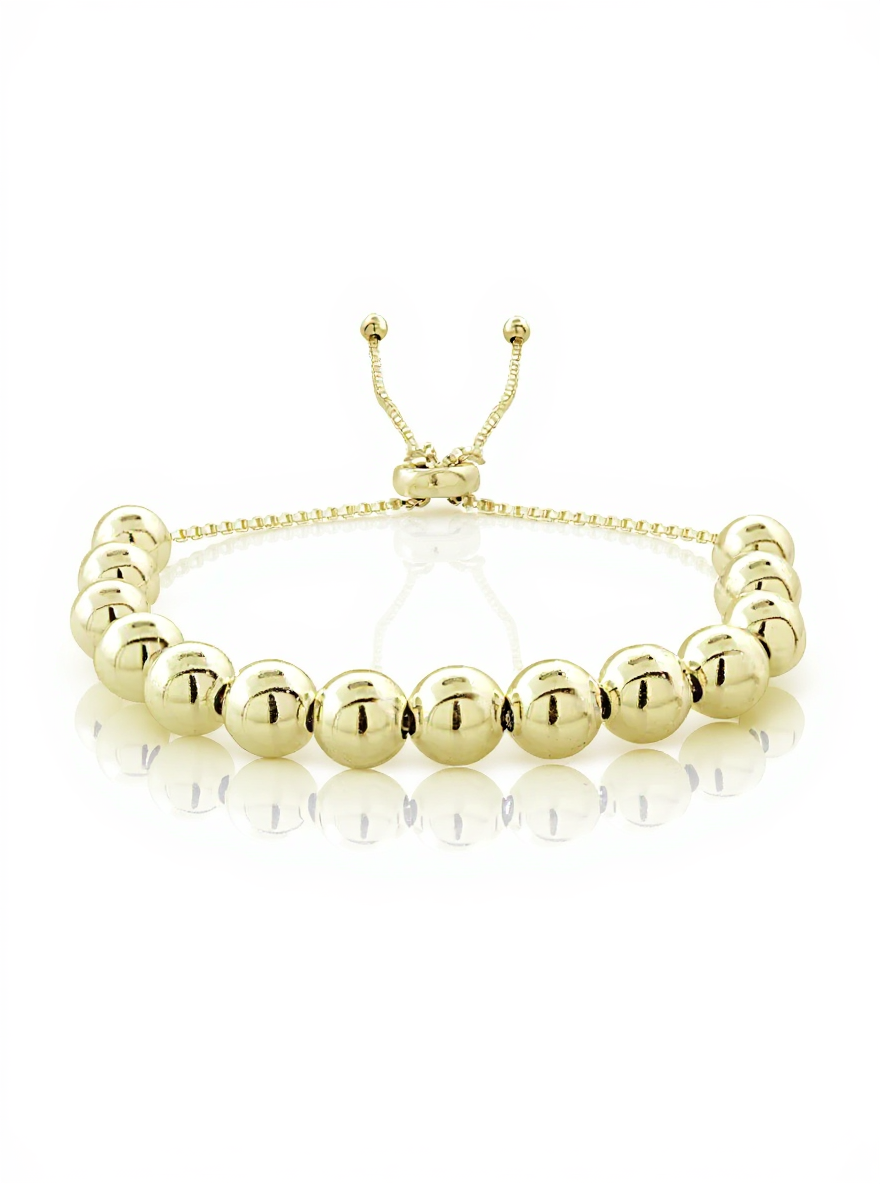 Gold Tone over Sterling Silver Round Bead Adjustable Bracelet