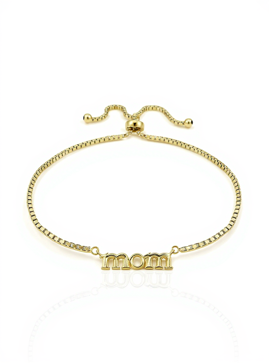 Gold Tone over Sterling Silver Mom Charm Adjustable Bracelet