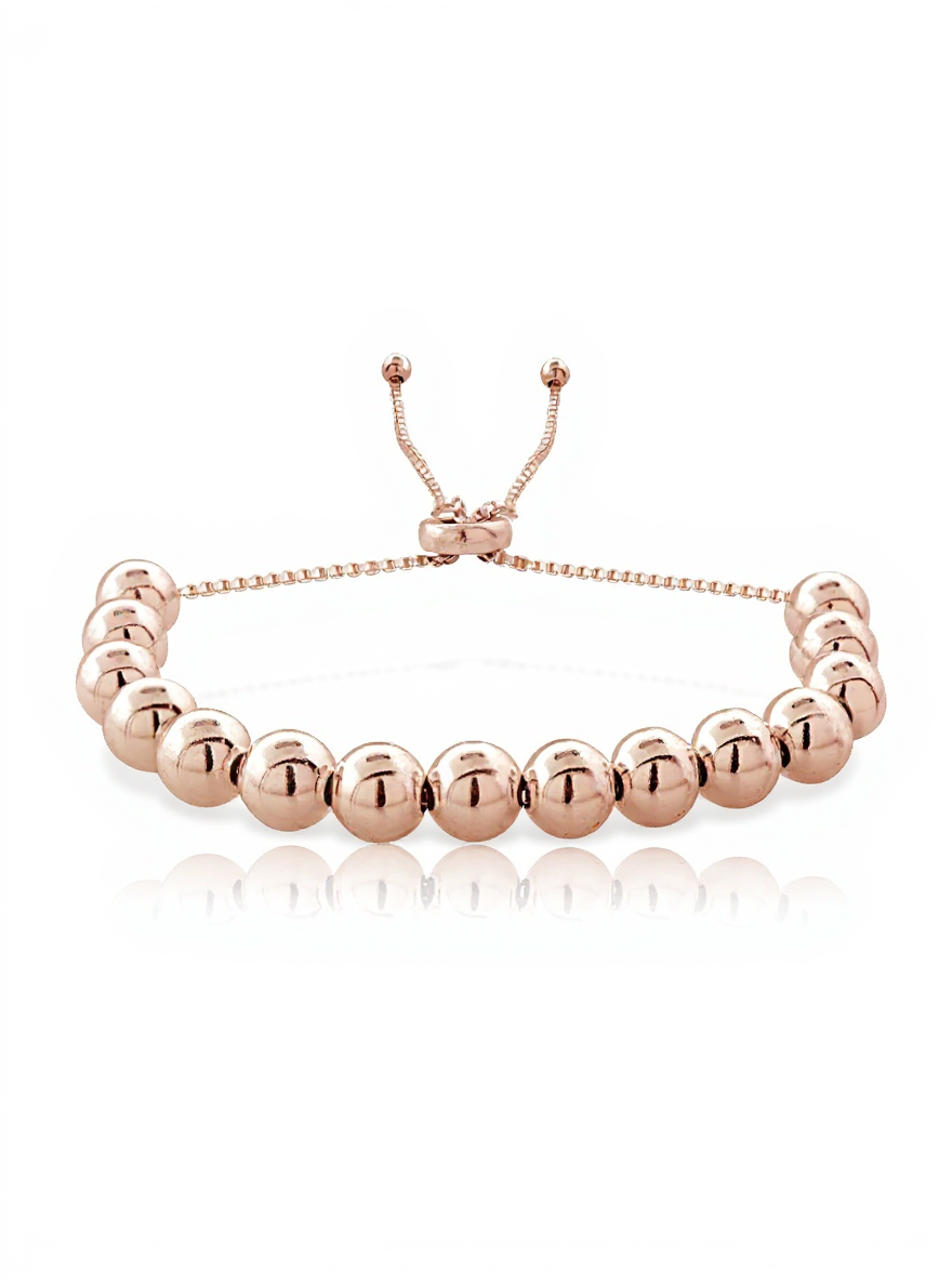 Rose Gold Tone over Sterling Silver Round Bead Adjustable Bracelet
