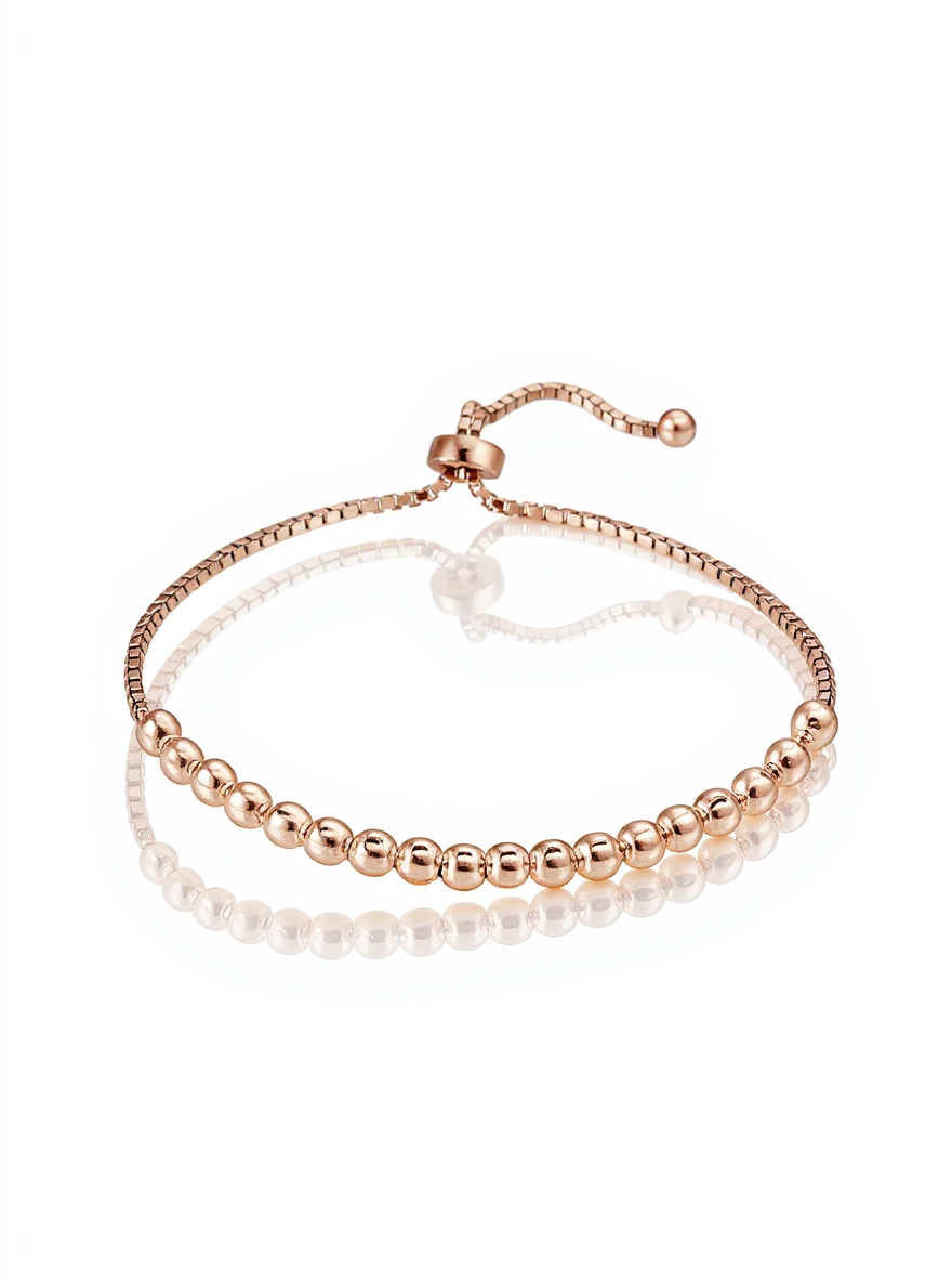 Rose Gold Flashed Sterling Silver 4mm Bead Adjustable Bracelet