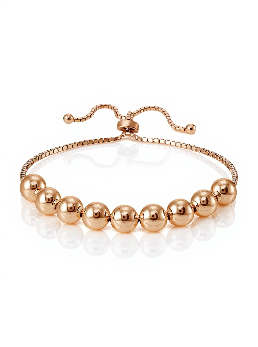 Rose Gold Flashed Sterling Silver 8mm Bead Adjustable Bracelet