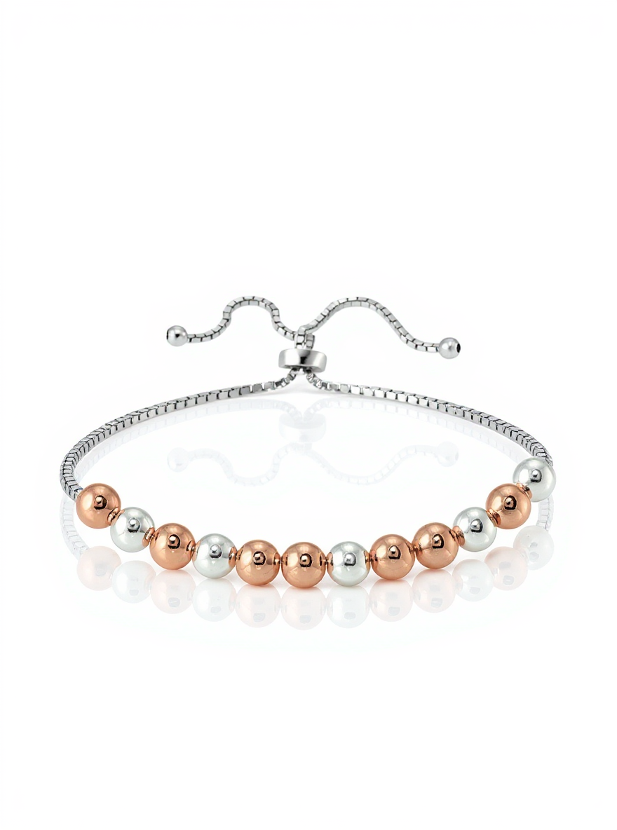Rose Gold & Silver Two-Tone 6mm Bead Adjustable Bracelet