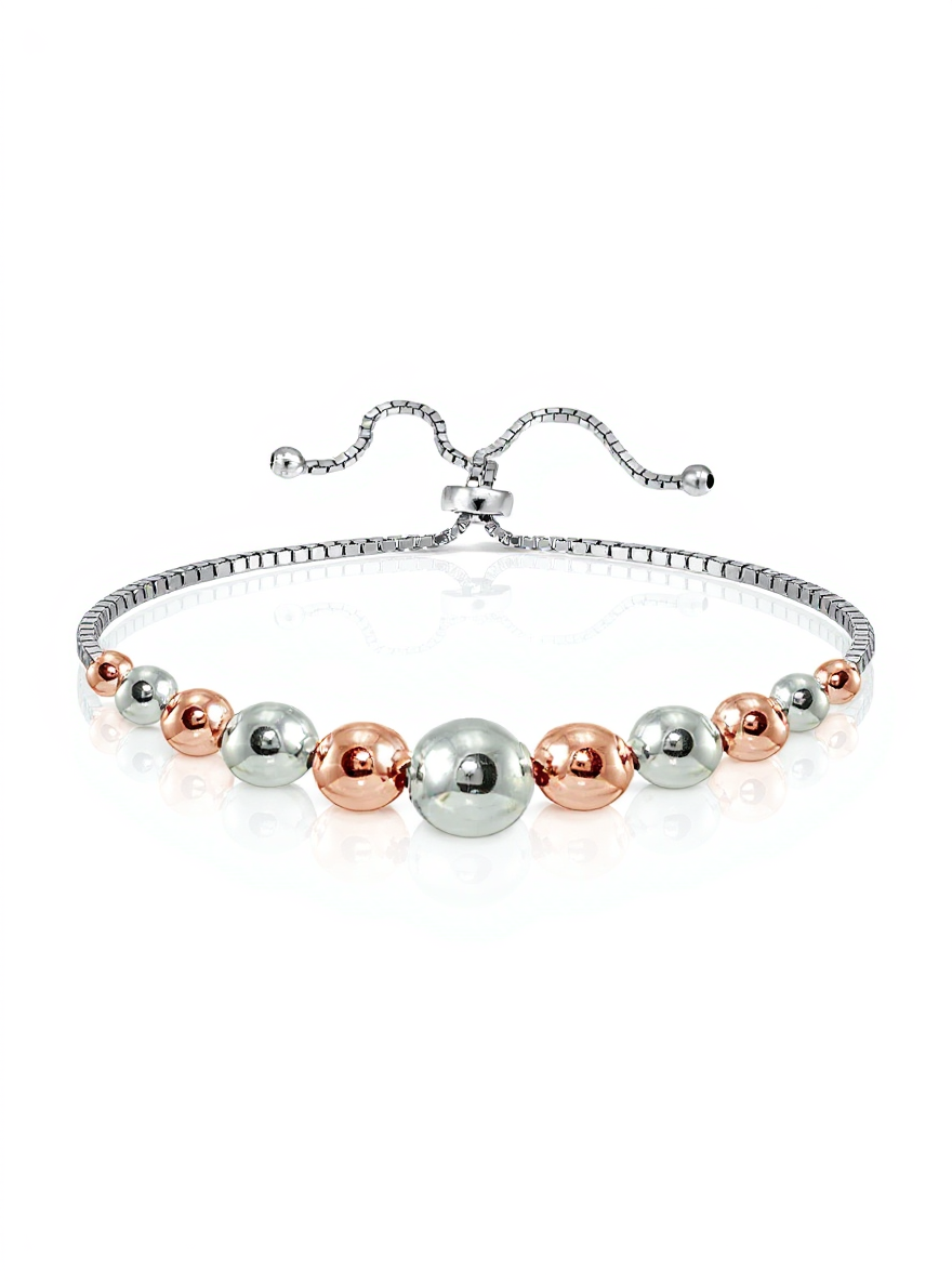 Rose Gold over Sterling Silver Two-Tone Graduated Bead Bracelet