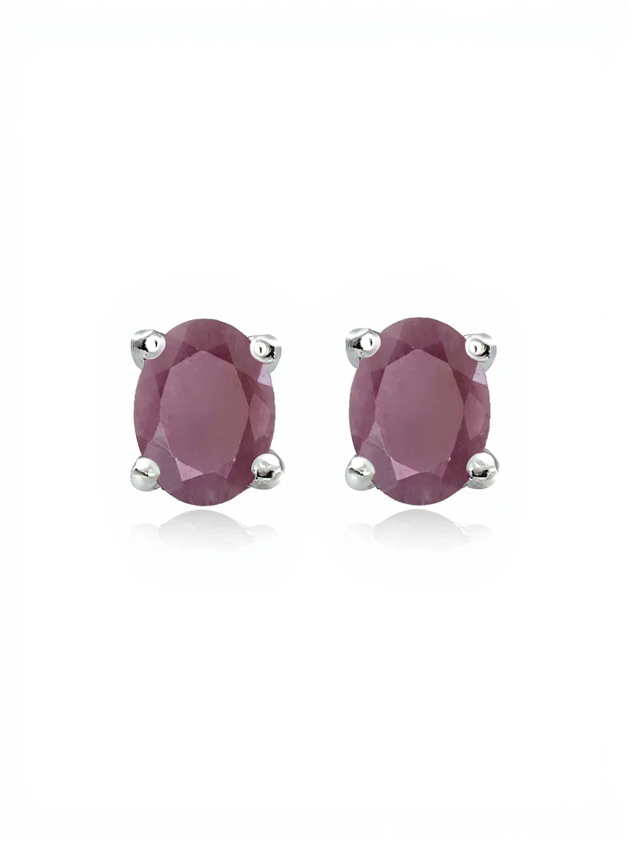 Sterling Silver Genuine Ruby 5x3mm Oval Stud Earrings