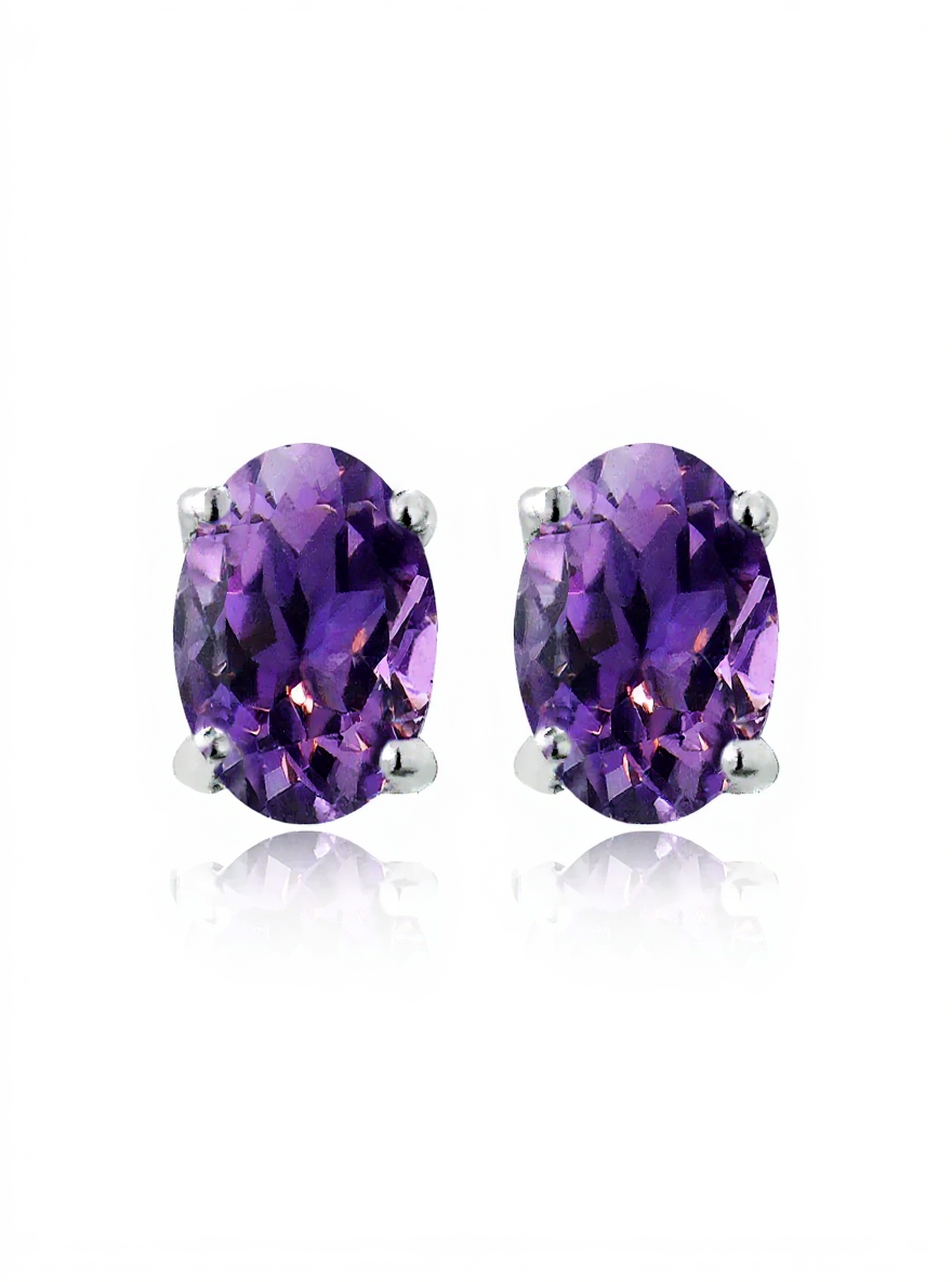 Sterling Silver African Amethyst 6x4mm Oval Stud Earrings 1ct