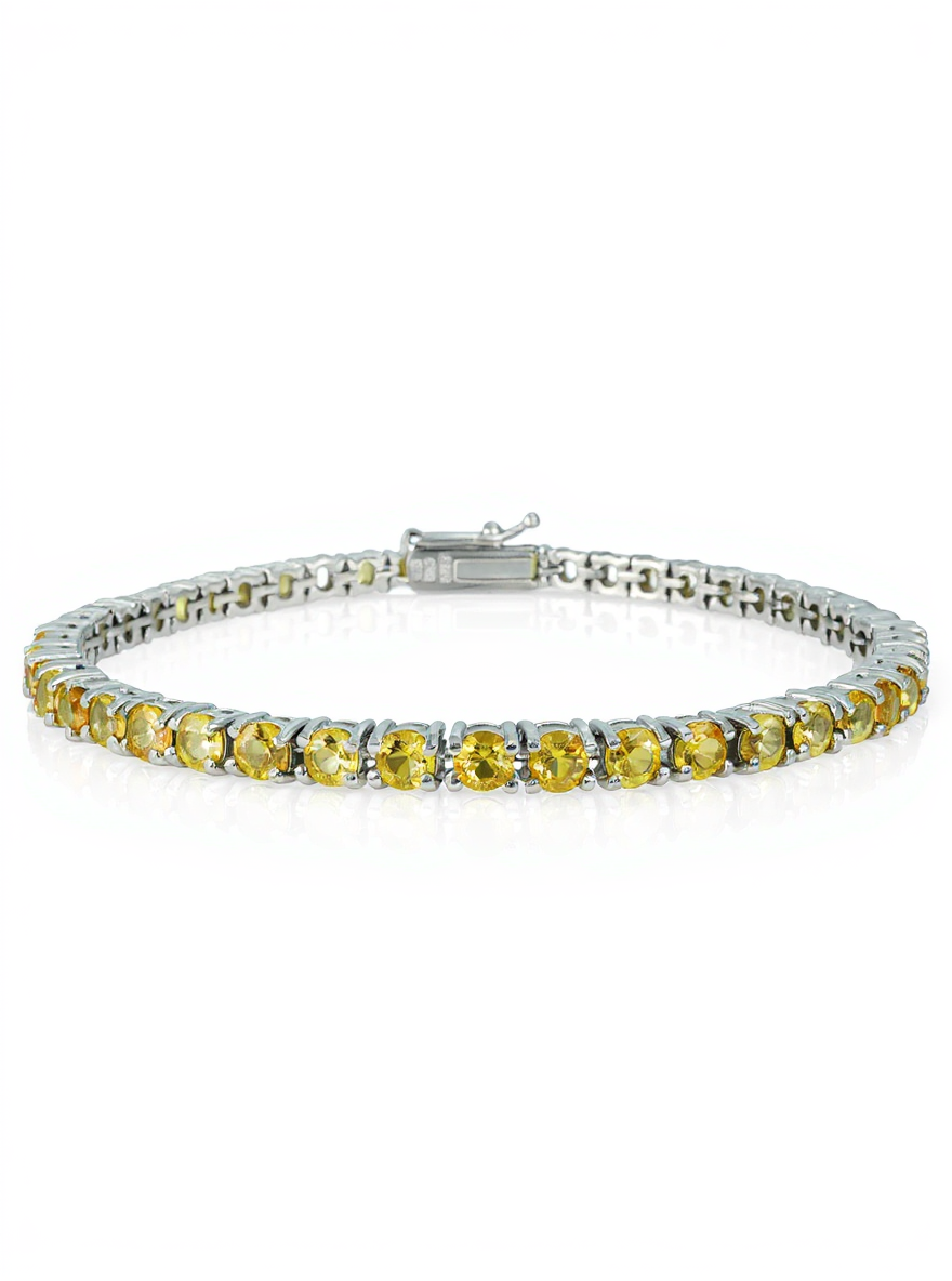 Sterling Silver Citrine Round Tennis Bracelet 4.4ct 3mm Stones