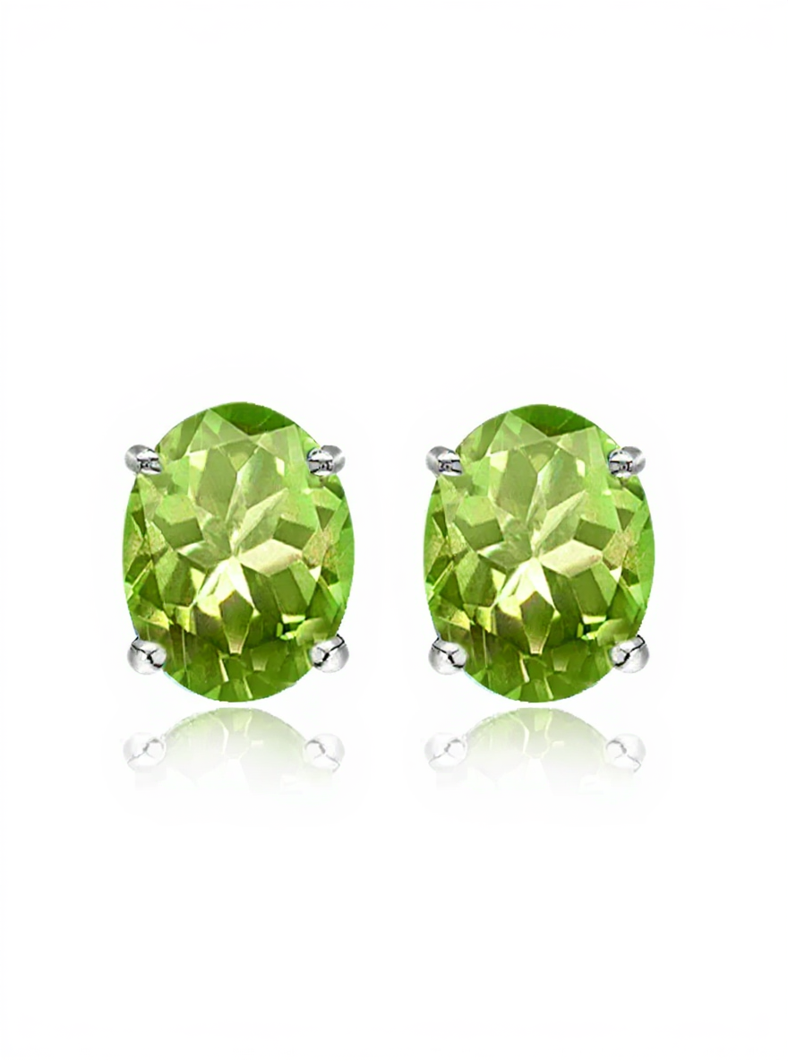 Sterling Silver Peridot 6x4mm Oval-Cut Stud Earrings