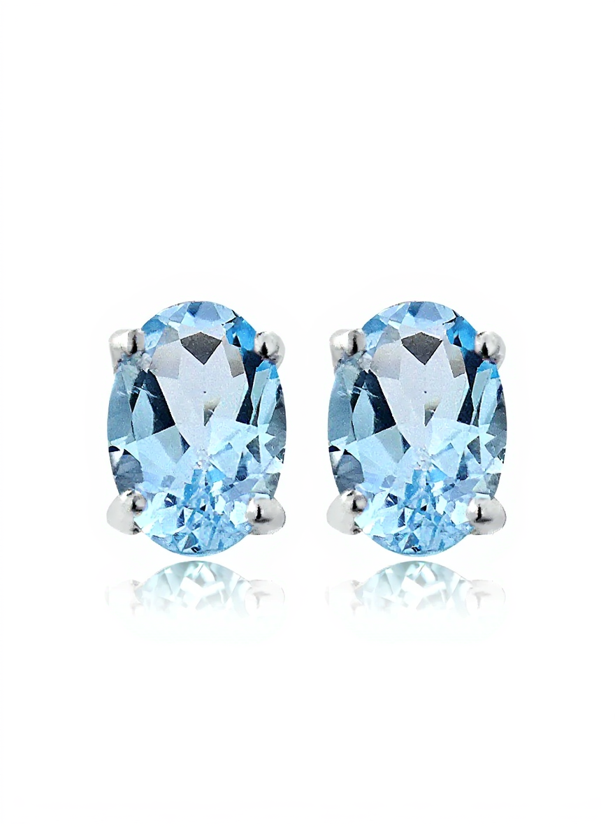 Sterling Silver Swiss Blue Topaz 6x4mm Oval Stud Earrings 1ct