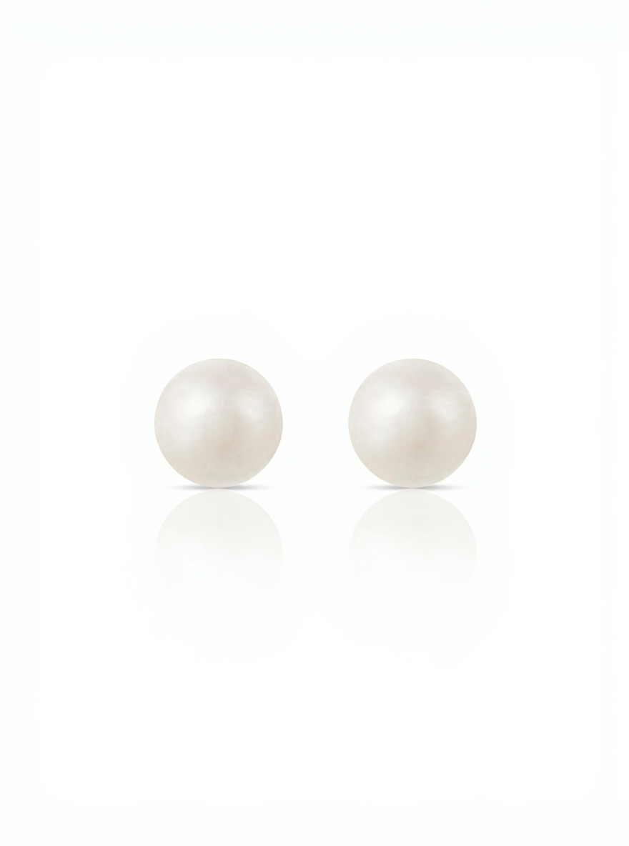 Sterling Silver Freshwater White Button Pearl 5.5–6mm Stud Earrings