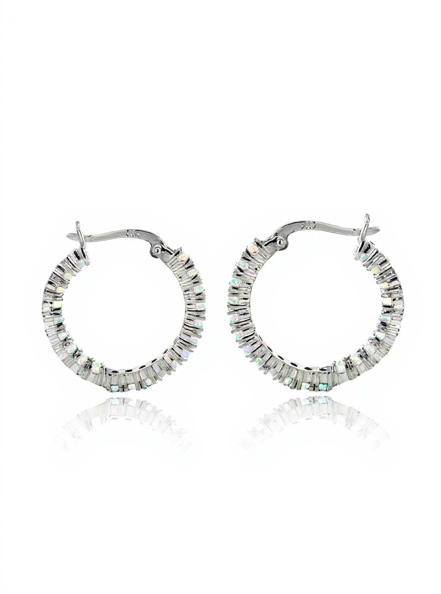 Sterling Silver Created White Opal Inside-Out 20mm Hoop Earrings