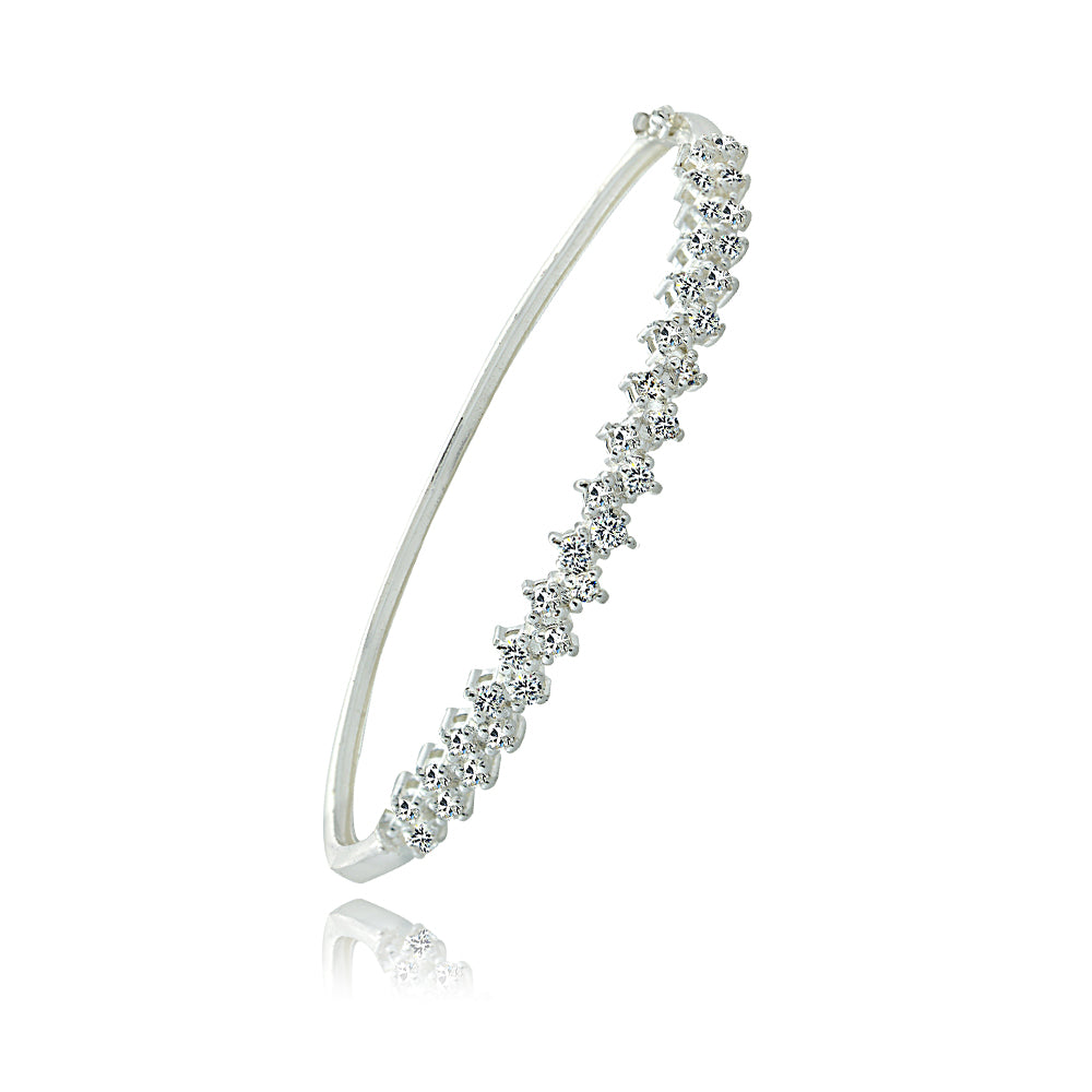Fine Silver Plate Pave (2 1/8 cttw) Cubic Zirconia Hinge Bangle Bracelet